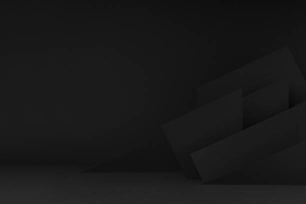 istock Exquisite black stage mockup with abstract geometric pattern of corners, angles, flat shapes, triangles as relief for presentation cosmetic products, goods, advertising, design in graphic style. 1500830751
