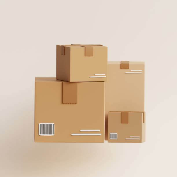 istock Delivered carton boxes. Cardboard close boxes. 3d render illustration 1500835491