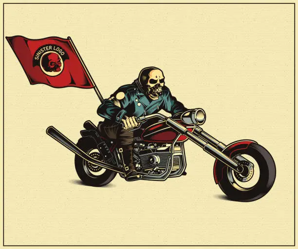 Vector illustration of Skull biker riding the motorcycle, gang logo