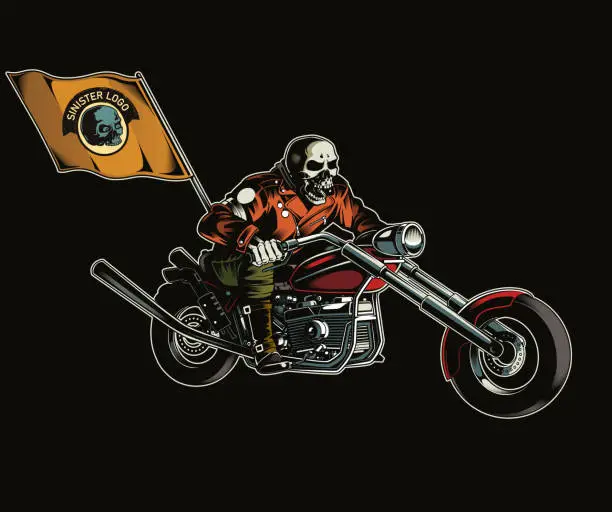 Vector illustration of Skull biker riding the motorcycle, gang logo