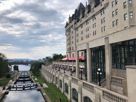 Outdoors of a historical building from Fairmont Hotel and the nature view in Ottawa