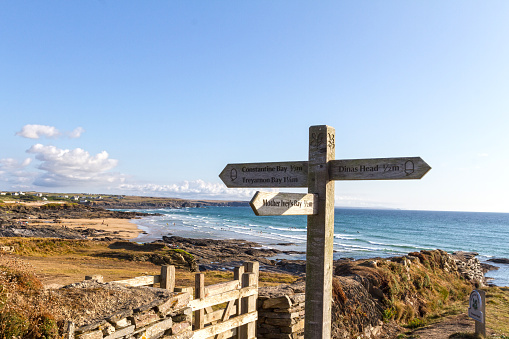 Panoramic view of coastline in Cownwall (UK) - Dinas Head and Constantine Bay