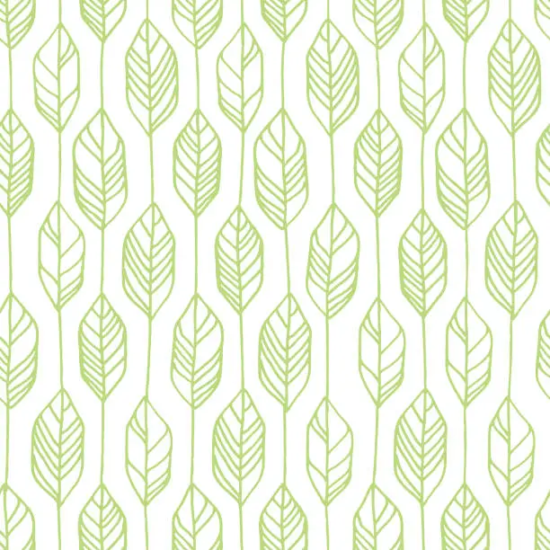 Vector illustration of Seamless pattern with hand drawn green feathers