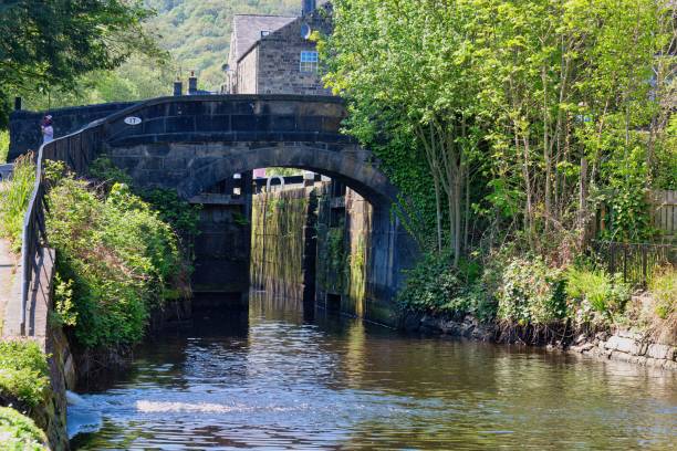 istock Rochdale Canal and bridge over it , heabden bridge 1500848882