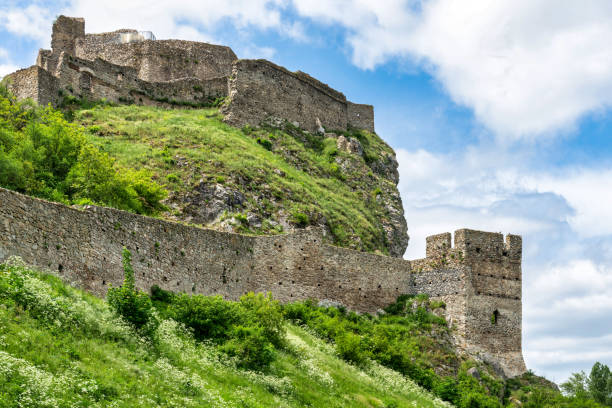 Ruins of Devin Castle in Slovakia June 21, 2023: Devin, Slovakia - The Hrad Devin in the small Slovakian town of Devin. The photo was taken during a hot summer day and shows the ruins of the castle along with the area around the Danube River which it guards. bratislava castle bratislava castle fort stock pictures, royalty-free photos & images
