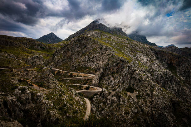 Curvy mountain pass road on the island of Majorca. High quality photo