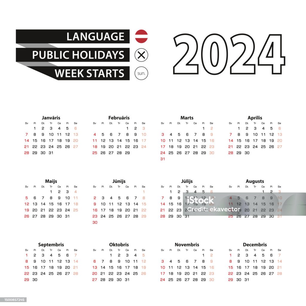 2025 Calendar In Latvian Language Week Starts From Sunday Stock