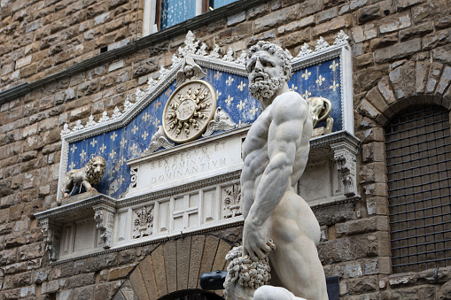 Hercules and Cacus sculpture by Baccio Bandinelli in front of Palazzo Vecchio in Florence, Italy.