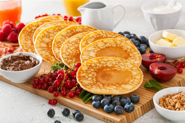 istock american pancake board with bacon berries maple syrup butter 1500862112