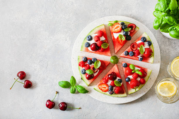 istock watermelon pizza slices with yogurt and berries, summer dessert 1500865391