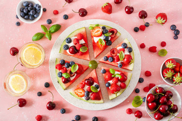 istock watermelon pizza slices with yogurt and berries, summer dessert 1500865445