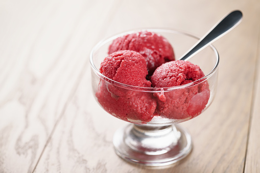 Delicious homemade raspberry sorbet or ice cream