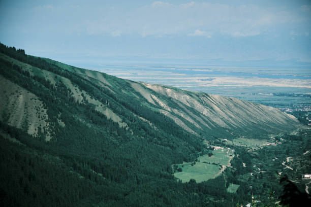 Viewpoint of mountain valley in summer morning