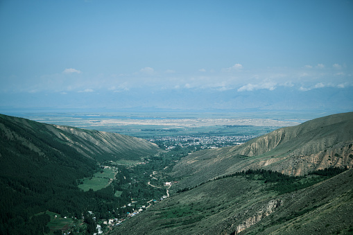 Viewpoint of mountain valley in summer morning