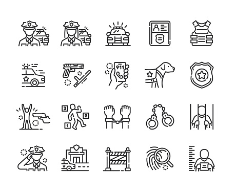 Police line icons. Pixel perfect. Editable stroke. Vector illustration.