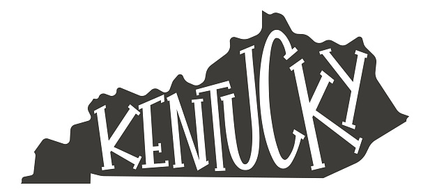 Kentucky. Silhouette state. Kentucky map with text script. Vector outline Isolated illustratuon on a white background. Kentucky state map for poster, banner, t-shirt, tee.