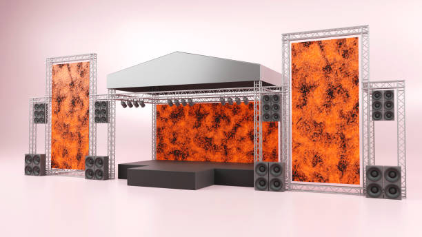 istock 3d rendering of outdoor stage rigging truss with light and sound system, backdrop, 2 screens, concert, show performance business concept 1500875464
