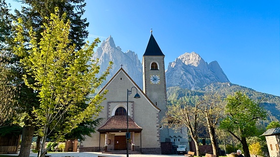 Seis catholic church and the Schlern mountain, Alto Adige