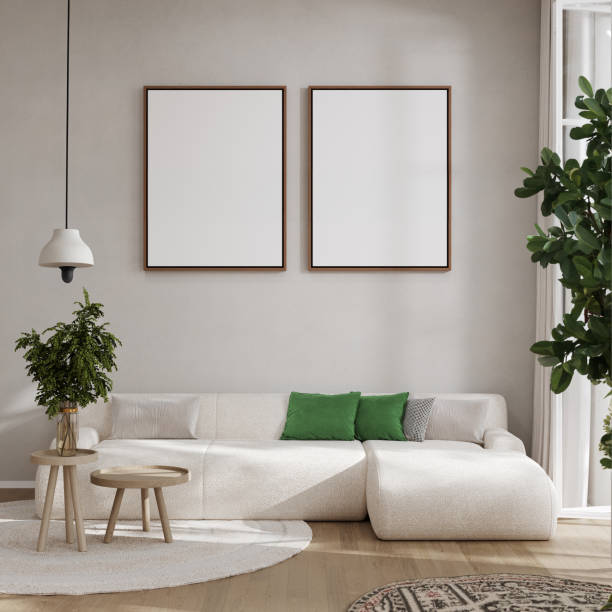 istock Mockup frame in interior background, room in light pastel colors, Scandi-Boho style, 3d render 1500880389