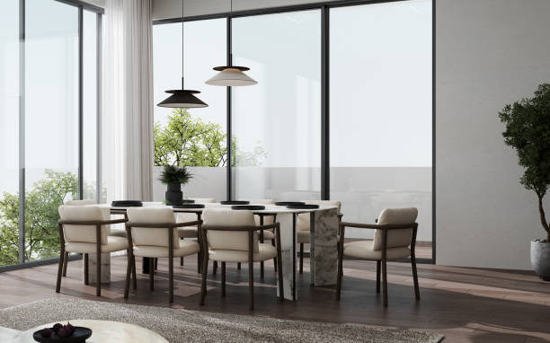 istock luxury living room design, bright beige interior apartment, panorama, 3d render 1500880459
