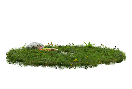 Floating circle grass field, 3d illustration rendering