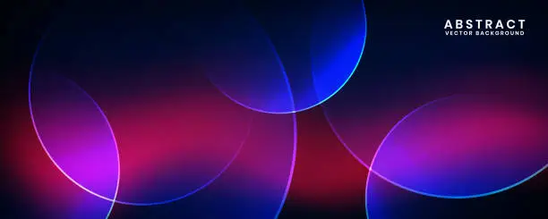 Vector illustration of 3D blue red techno abstract background overlap layer on dark space with glowing circles effect decoration. Modern graphic design element future style concept for banner, flyer, card, or brochure cover