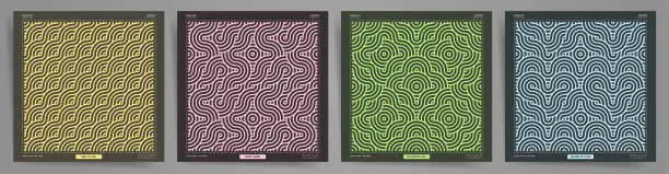 Vector illustration of Seamless Geometric Patterns Backgrounds. Brutalist Patterns Merging Swiss Grunge Futuristic Style and Asian Wave Design, Perfect for Brochures, Posters, Album Covers.
