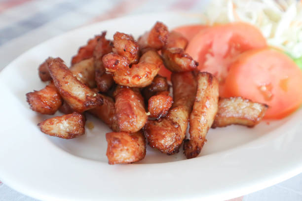 fried pork or belly of pork, pork ,deep fried pork and vegetable