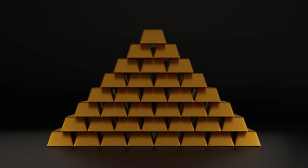 istock 3D illustration or 3D rendering Stack pyramid of Luxury gold bars isolated on black background for  business or Financial concepts. 1500890275