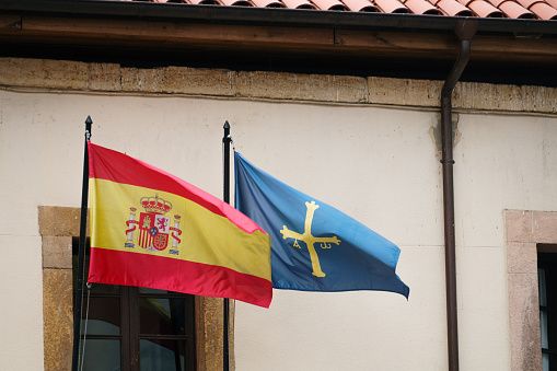 The flags of Spain and of the Asturias region