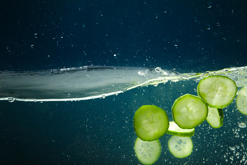 Cucumber slices in water, concept of freshness