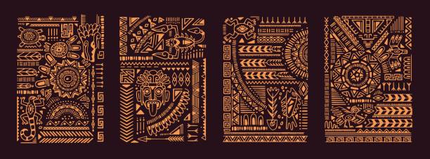 Ethnic Aztec cards, backgrounds set. Ancient Mexican tribal symbols, elements, lines, abstract patterns, navajo ornaments. Hand-drawn interior posters, wall art. Flat graphic vector illustrations Ethnic Aztec cards, backgrounds set. Ancient Mexican tribal symbols, elements, lines, abstract patterns, navajo ornaments. Hand-drawn interior posters, wall art. Flat graphic vector illustrations. aboriginal art stock illustrations