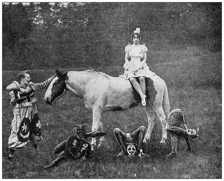 Antique image from British magazine: Circus performers