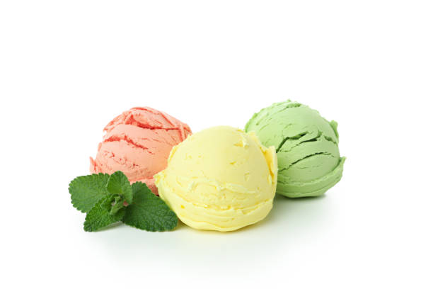istock Ice cream scoops and mint isolated on white background 1500903155