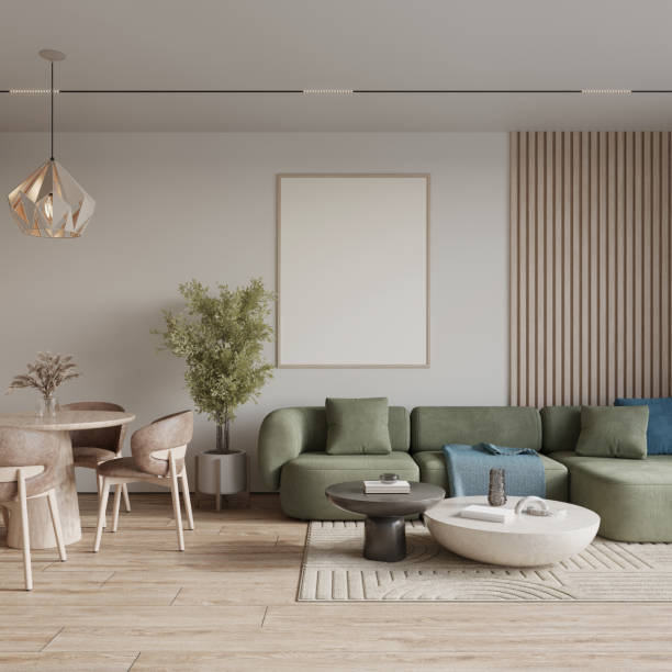 istock Home interior mock-up with cozy sofa on white wall background, 3d render 1500904723