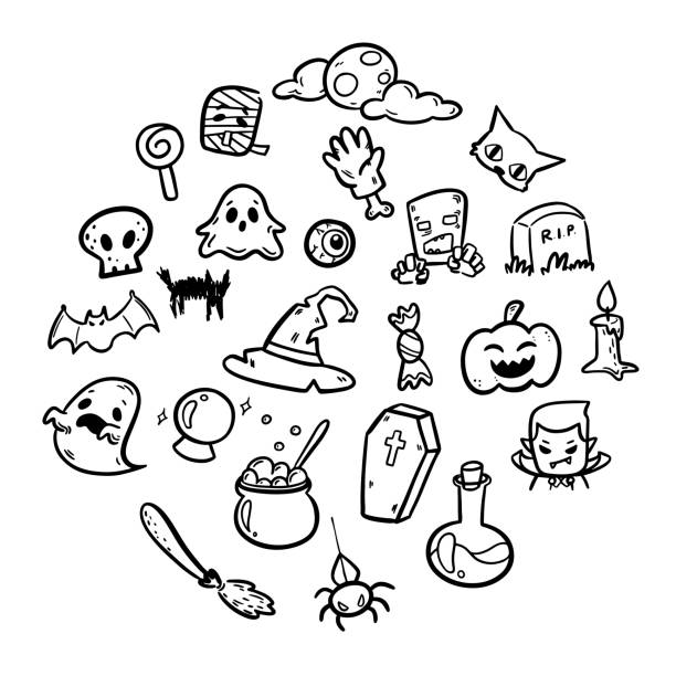 Set of Halloween doodle hand drawing, Vector Set of Halloween doodle hand drawing, Vector grimma stock illustrations