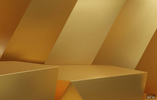 istock 3D geometric 2 step podium. Golden hexagon cube, Square podium in gold background. Concept scene stage showcase, product, promotion sale, banner, presentation, cosmetic. 3D vector illustration. 1500907277