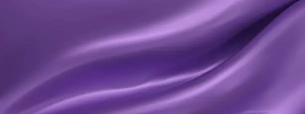 Vector illustration of Abstract purple silk vector background. Luxury white cloth or liquid wave. Abstract or purple fabric texture background. Purple Cloth soft wave. Creases of satin, silk, and Smooth elegant cotton.