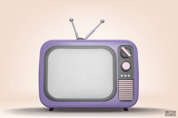 istock 3D render purple Vintage Television Cartoon style isolate on background. Minimal Retro TV. Purple analog TV.  Old TV set with antenna. 3d vector illustration. 1500909220