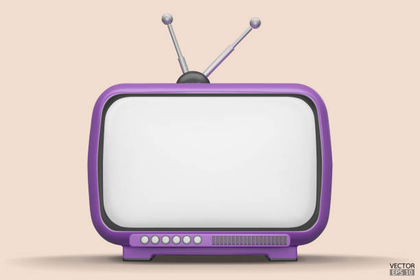 istock 3D render purple Vintage Television Cartoon style isolate on background. Minimal Retro TV. Purple analog TV.  Old TV set with antenna. 3d vector illustration. 1500910563