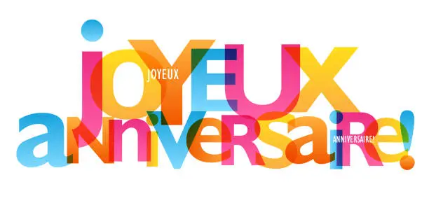 Vector illustration of JOYEUX ANNIVERSAIRE! colorful typography banner (HAPPY BIRTHDAY! in French)