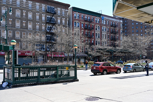 New York, USA, April 10, 2023 - Malcolm X Boulevard in the Harlem neighborhood, New York, USA.