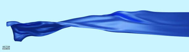 istock Flying blue silk textile fabric flag background. Smooth elegant blue Satin Isolated on blue Background for grand opening ceremony. Blue curtain. 3d vector illustration 1500913716