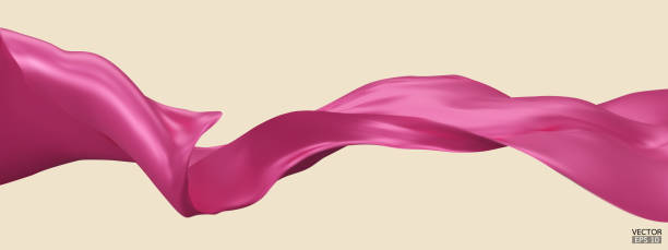 istock Flying light pink silk textile fabric flag background. Smooth elegant pink Satin Isolated on beige Background for grand opening ceremony. Pink curtain. 3d vector illustration. 1500914341