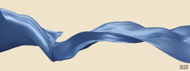 istock Flying blue silk textile fabric flag background. Smooth elegant blue Satin Isolated on beige Background for grand opening ceremony. Blue curtain. 3d vector illustration. 1500914664