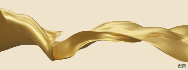 istock Flying gold silk textile fabric flag background. Smooth elegant golden Satin Isolated on blue Background for grand opening ceremony. Gold curtain. 3d vector illustration. 1500914702