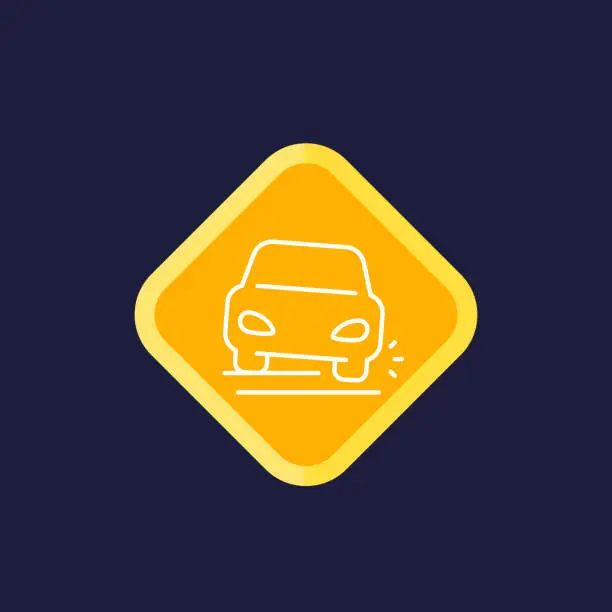 Vector illustration of pothole line icon with car on the road, vector