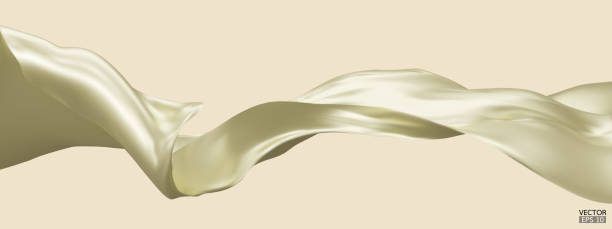 istock Flying cream silk textile fabric flag background. Smooth elegant cream Satin Isolated on Background for grand opening ceremony. Cream color curtain. 3d vector illustration. 1500914806
