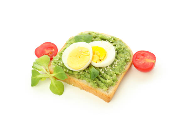 istock Concept of tasty breakfast, sandwich with egg, isolated on white background 1500915979