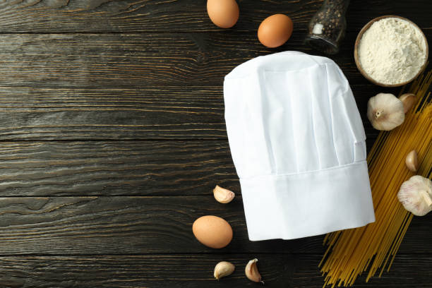 istock Composition with chef hat for concept of cooking, space for text 1500916050